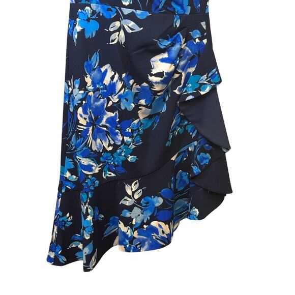 New ELIZA J Boat Neck Asymmetrical Cascade Ruffle Knee Length Sheath Dress Sz 8 - Picture 4 of 11